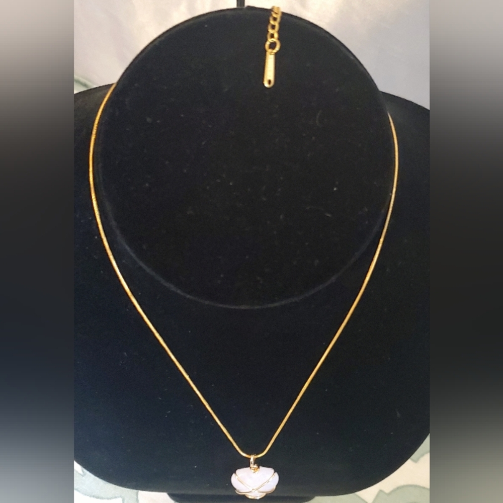 Aura Bloom Rose Quarts Heart Goldtone Necklace - Picture 4 of 5